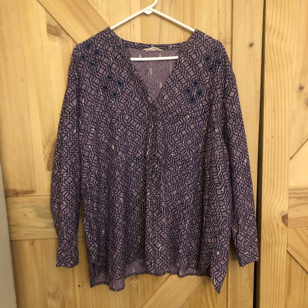 Purple Geometric V-Neck Women's Top Sz. 2X